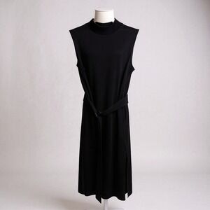 PROLOGUE Black Mock Neck Sleeveless Midi Dress Belted Size L‎